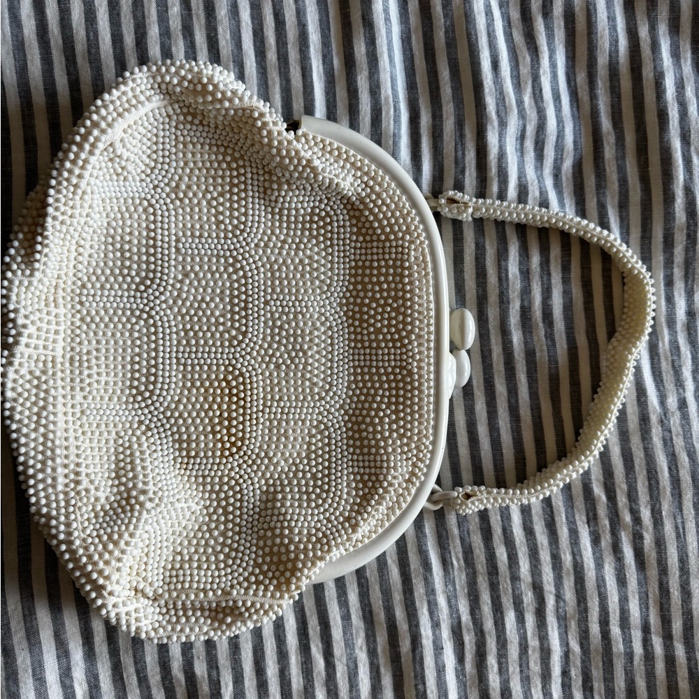 Elegant White Beaded Vintage Bag